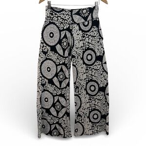 Mora, Handmade Women’s Palazzo Black&White Pants, Boho design. Jeweled Logo. Med
